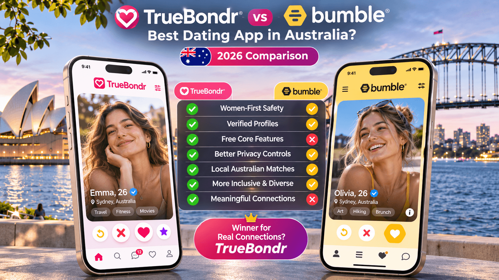TrueBondr vs Bumble Australia: Complete Comparison 2026 TrueBondr vs Bumble Australia: Complete Comparison 2026